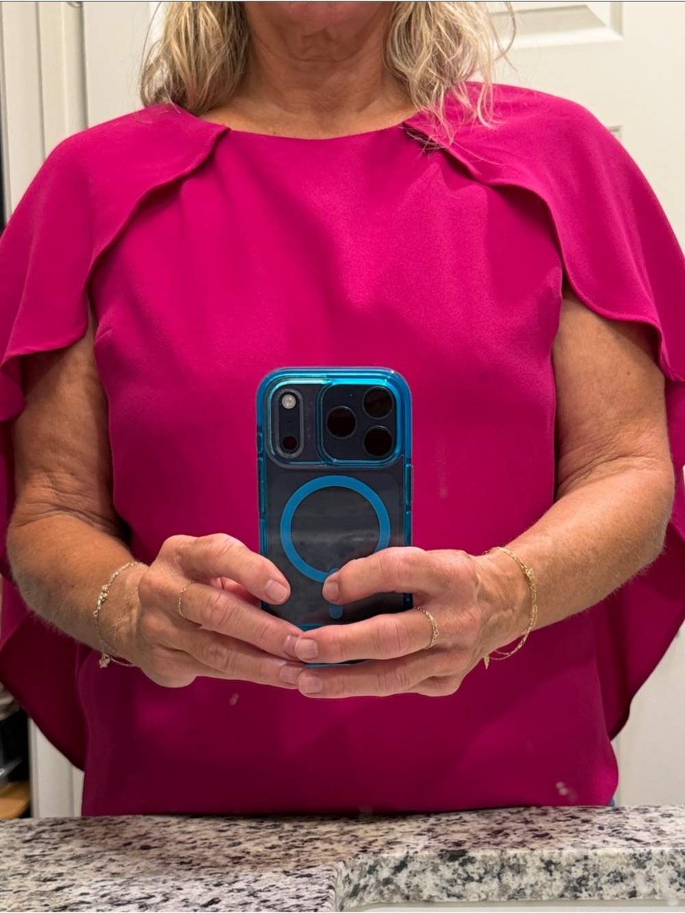 Trina Turk Fuchsia Cape Sleeve Blouse - Picture 1 of 5
